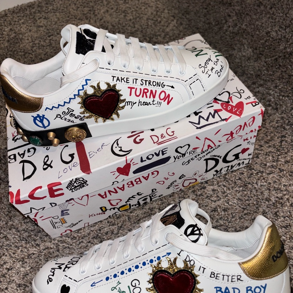 Men Dolce & Gabbana White and Gold Sneakers